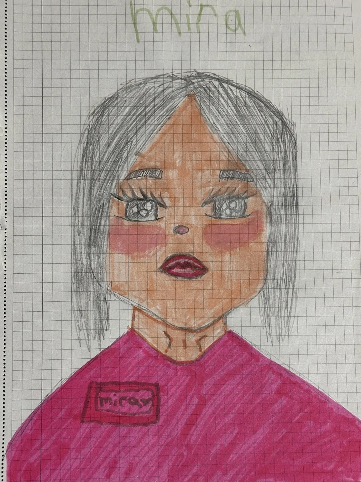 Mina in Pink hand-drawn portrait